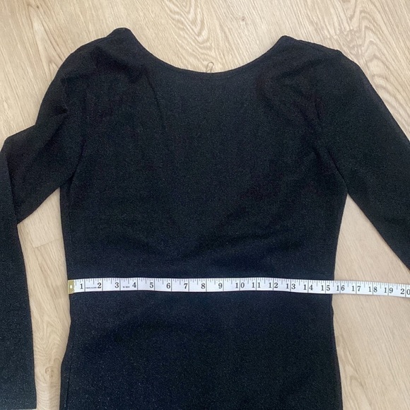 Evening Luxe Moves Black Glitter Midi Dress Sheer Sleeves & Deep V-Back Large - Picture 4 of 8